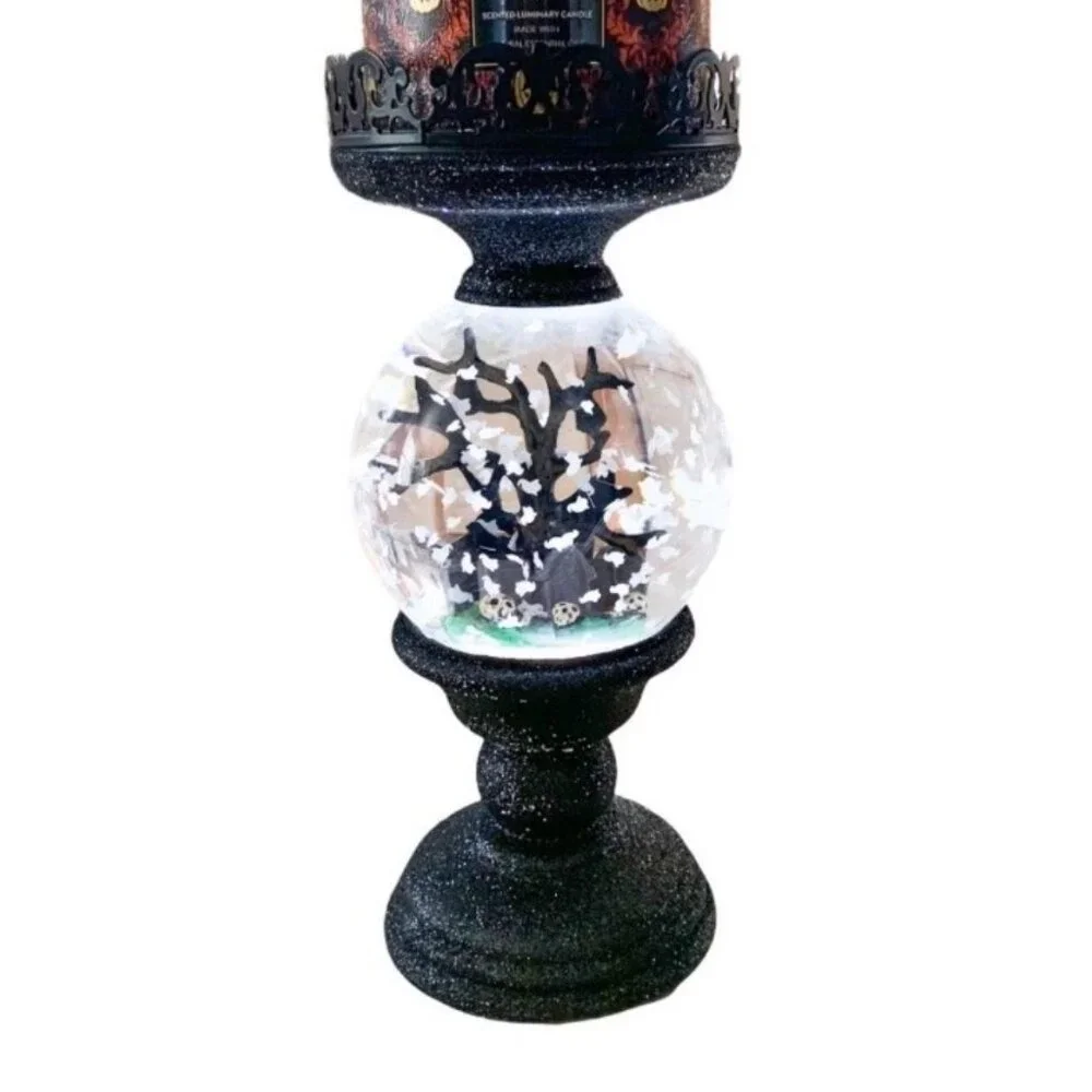 Halloween Water Snow Globe 3- Wick Candle Holder Bath & Body Works EUC